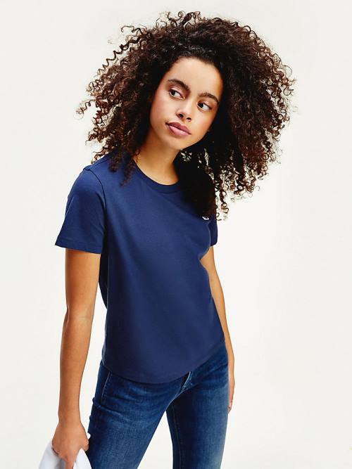 Tommy Hilfiger Organic Pamut Crew Neck Póló Női Kék | TH503REJ