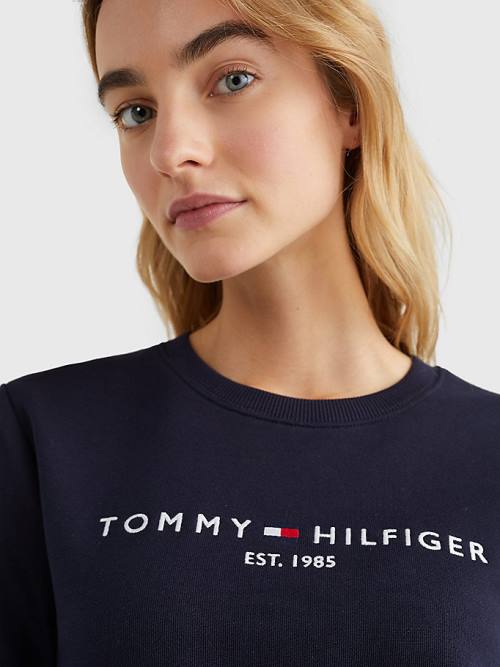 Tommy Hilfiger Organic Pamut Crew Neck Pulóver Női Kék | TH792BSV