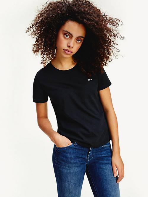 Tommy Hilfiger Organic Pamut Crew Neck Póló Női Fekete | TH829GFB