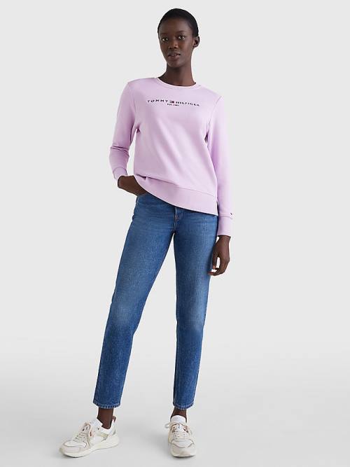 Tommy Hilfiger Organic Pamut Crew Neck Pulóver Női Lila | TH873WBR