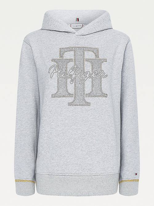 Tommy Hilfiger Organic Pamut Crystal Monogram Kapucnis Pulóver Női Szürke | TH176YMN