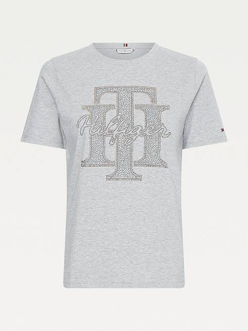 Tommy Hilfiger Organic Pamut Crystal Monogram Póló Női Szürke | TH380LDW