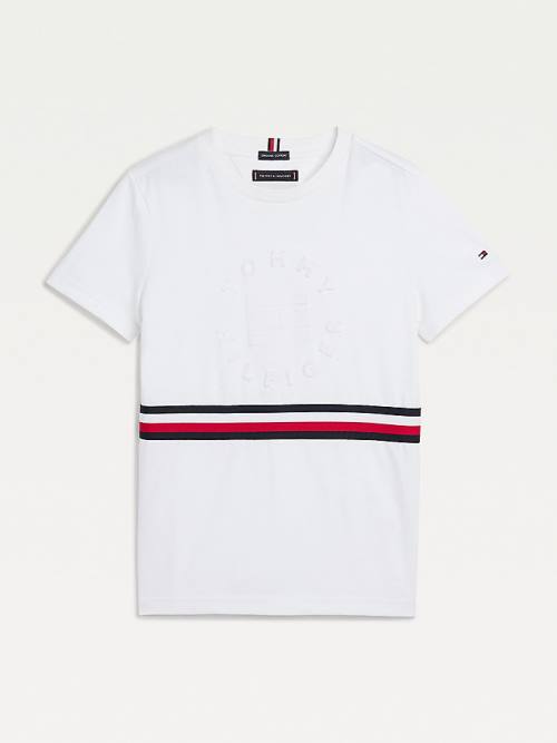 Tommy Hilfiger Organic Pamut Embossed Logo Póló Fiú Fehér | TH124ZYC