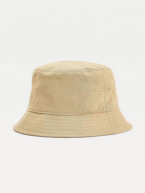 Tommy Hilfiger Organic Pamut Flag Embroidery Bucket Kalap Férfi Bézs | TH184KQS