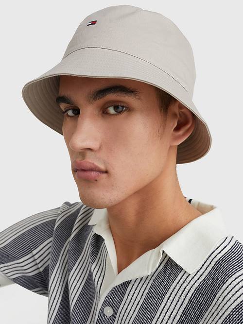 Tommy Hilfiger Organic Pamut Flag Embroidery Bucket Kalap Férfi Bézs | TH482EUI