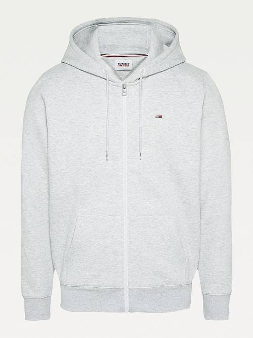 Tommy Hilfiger Organic Pamut Fleece Zip-Thru Kapucnis Pulóver Férfi Szürke | TH270UHS