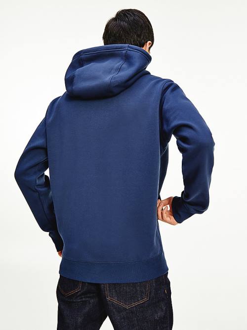 Tommy Hilfiger Organic Pamut Fleece Zip-Thru Kapucnis Pulóver Férfi Kék | TH465GJT