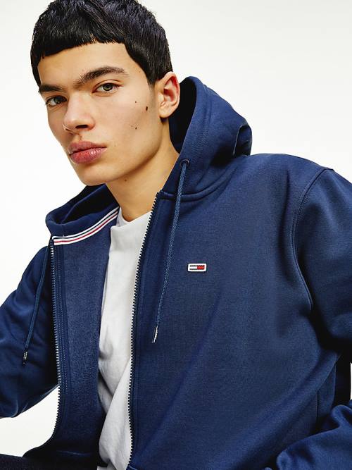 Tommy Hilfiger Organic Pamut Fleece Zip-Thru Kapucnis Pulóver Férfi Kék | TH465GJT