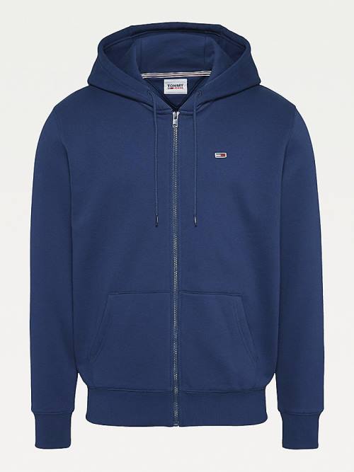 Tommy Hilfiger Organic Pamut Fleece Zip-Thru Kapucnis Pulóver Férfi Kék | TH465GJT