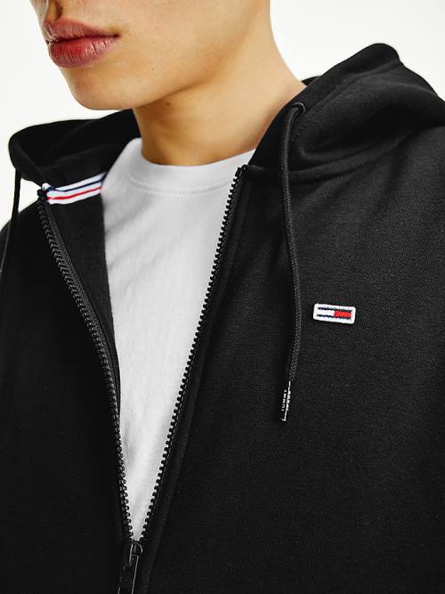 Tommy Hilfiger Organic Pamut Fleece Zip-Thru Kapucnis Pulóver Férfi Fekete | TH472GWX