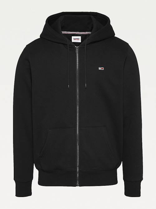 Tommy Hilfiger Organic Pamut Fleece Zip-Thru Kapucnis Pulóver Férfi Fekete | TH472GWX