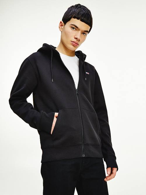 Tommy Hilfiger Organic Pamut Fleece Zip-Thru Kapucnis Pulóver Férfi Fekete | TH472GWX