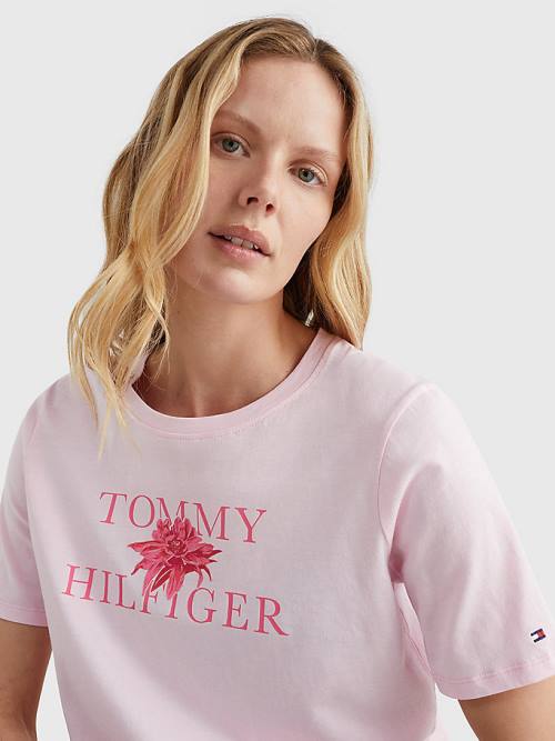 Tommy Hilfiger Organic Pamut Floral Print Póló Női Rózsaszín | TH086MET