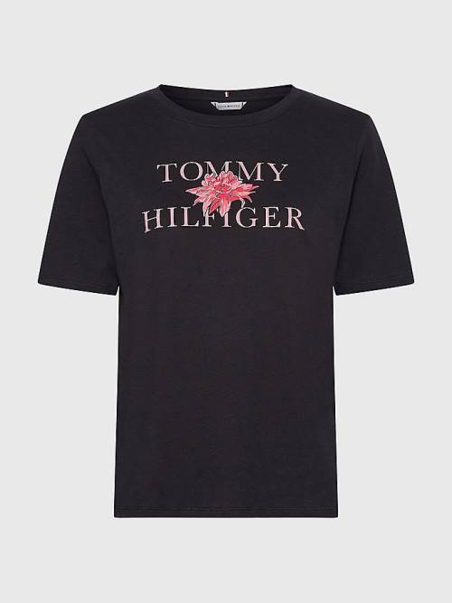 Tommy Hilfiger Organic Pamut Floral Print Póló Női Fekete | TH185QWD