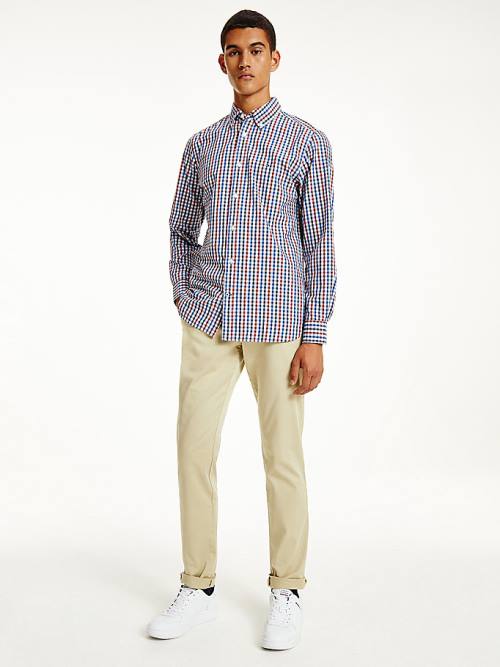 Tommy Hilfiger Organic Pamut Gingham Regular Fit Ingek Férfi Piros | TH135ZCN