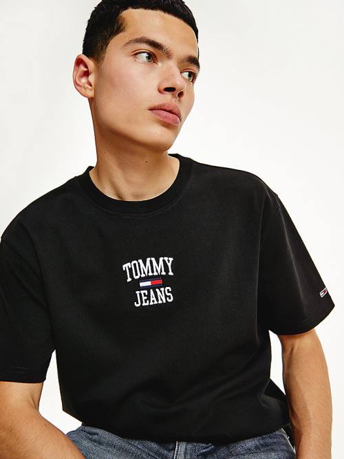 Tommy Hilfiger Organic Pamut Jersey Logo Póló Férfi Fekete | TH314OKT