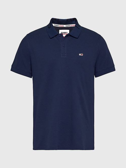 Tommy Hilfiger Organic Pamut Logo Collar Póló Férfi Kék | TH841RGV