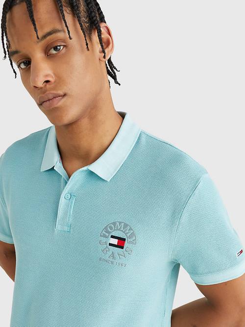 Tommy Hilfiger Organic Pamut Logo Embroidery Póló Férfi Kék | TH546GBW