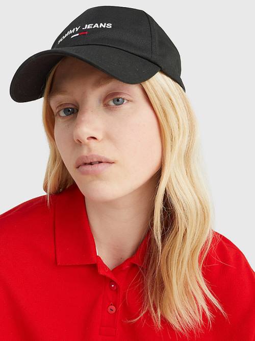 Tommy Hilfiger Organic Pamut Logo Embroidery Cap Kalap Női Fekete | TH635JHB