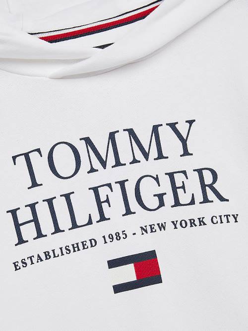 Tommy Hilfiger Organic Pamut Logo Kapucnis Pulóver Fiú Fehér | TH631YKM