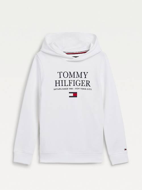 Tommy Hilfiger Organic Pamut Logo Kapucnis Pulóver Fiú Fehér | TH631YKM