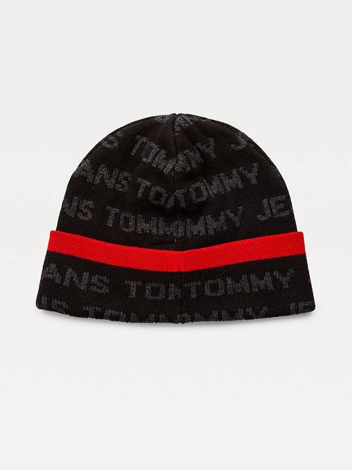 Tommy Hilfiger Organic Pamut Logo Print Beanie Kalap Férfi Fekete | TH063WCP