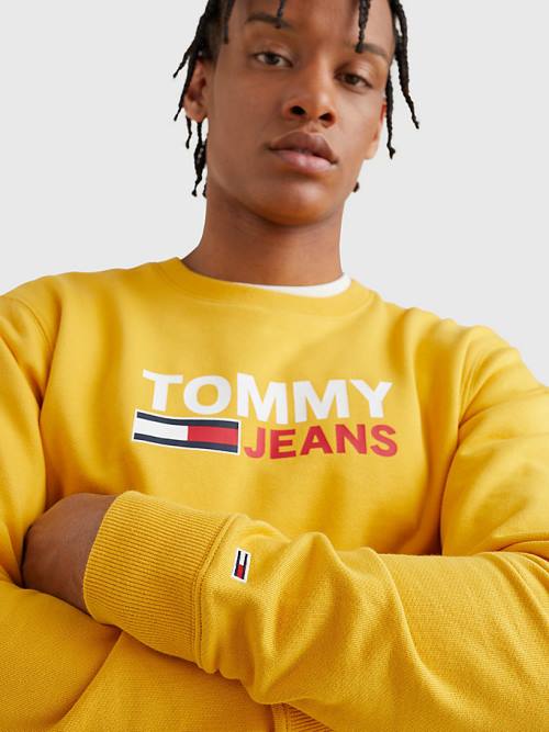 Tommy Hilfiger Organic Pamut Logo Pulóver Férfi Sárga | TH823RPJ