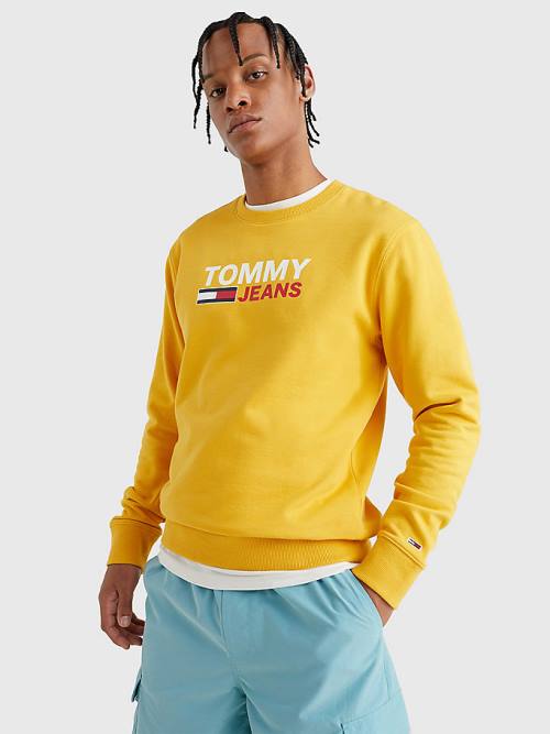 Tommy Hilfiger Organic Pamut Logo Pulóver Férfi Sárga | TH823RPJ