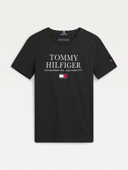 Tommy Hilfiger Organic Pamut Logo Póló Fiú Fekete | TH018EAN