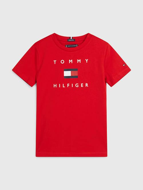 Tommy Hilfiger Organic Pamut Logo Póló Fiú Piros | TH081HBJ