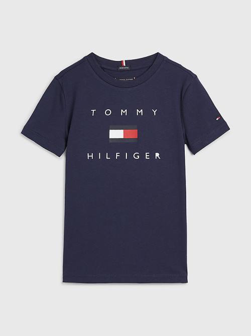 Tommy Hilfiger Organic Pamut Logo Póló Fiú Kék | TH348PBI