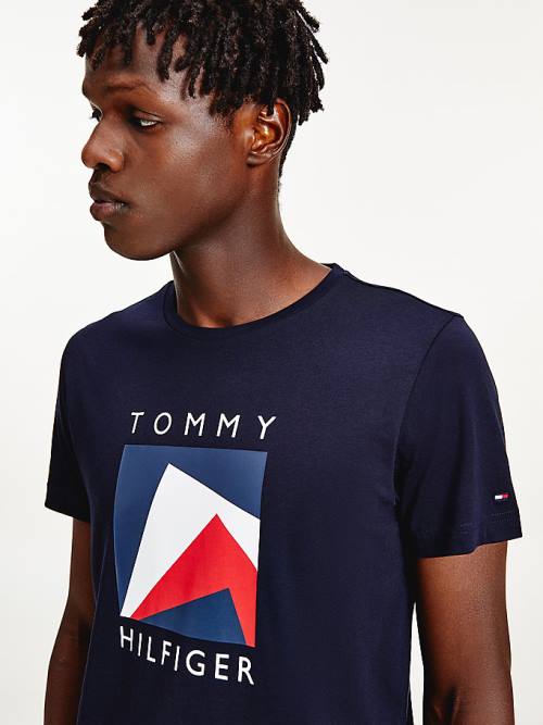 Tommy Hilfiger Organic Pamut Logo Póló Férfi Kék | TH541HYN