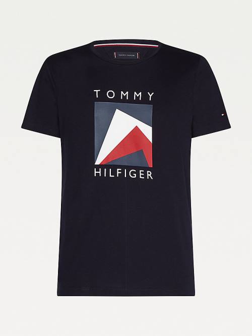 Tommy Hilfiger Organic Pamut Logo Póló Férfi Kék | TH541HYN