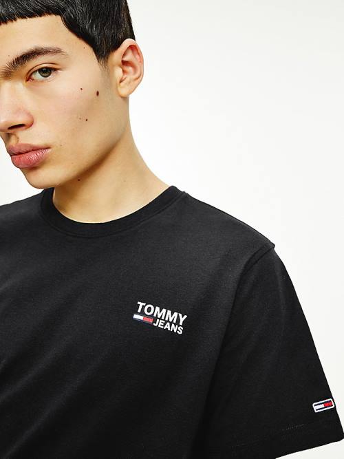 Tommy Hilfiger Organic Pamut Logo Póló Férfi Fekete | TH705VGO