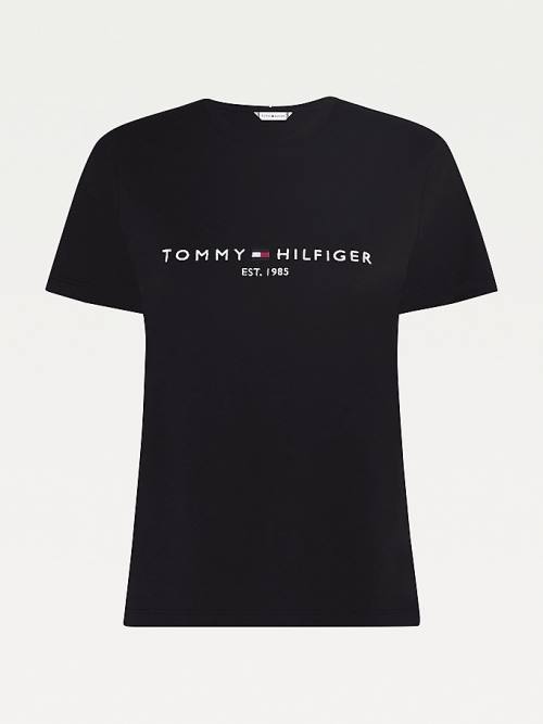 Tommy Hilfiger Organic Pamut Logo Póló Női Fekete | TH314COX