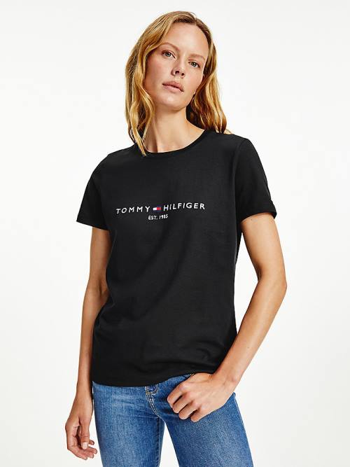 Tommy Hilfiger Organic Pamut Logo Póló Női Fekete | TH314COX