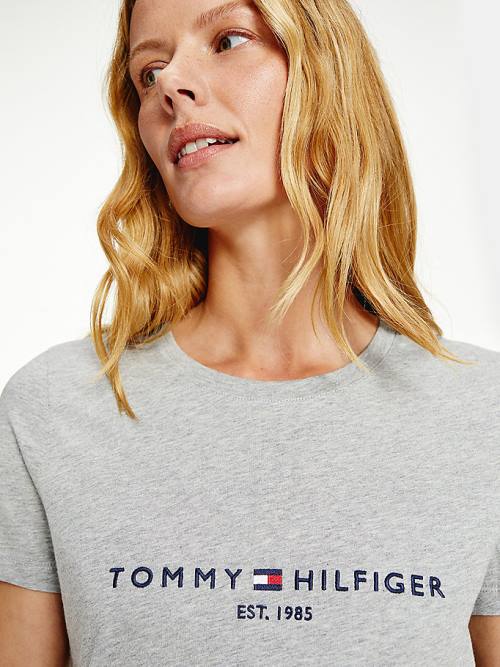 Tommy Hilfiger Organic Pamut Logo Póló Női Szürke | TH453GCA