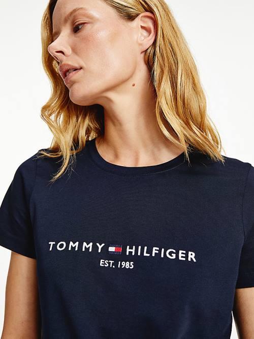 Tommy Hilfiger Organic Pamut Logo Póló Női Kék | TH658DMW