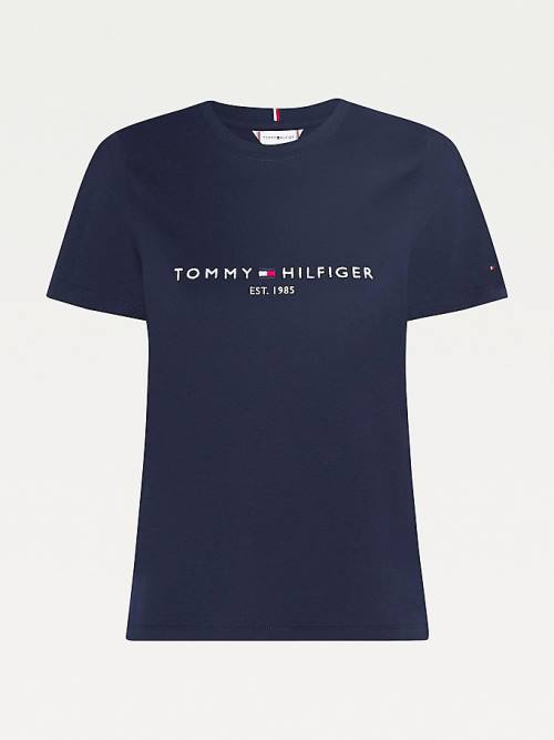 Tommy Hilfiger Organic Pamut Logo Póló Női Kék | TH658DMW