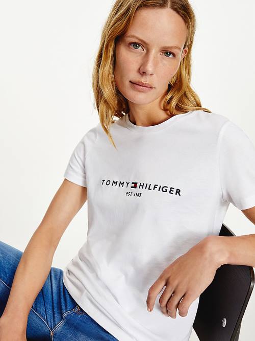 Tommy Hilfiger Organic Pamut Logo Póló Női Fehér | TH726HVW