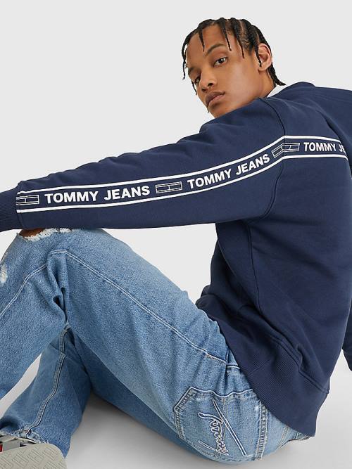 Tommy Hilfiger Organic Pamut Logo Tape Kapucnis Pulóver Férfi Kék | TH348QFL