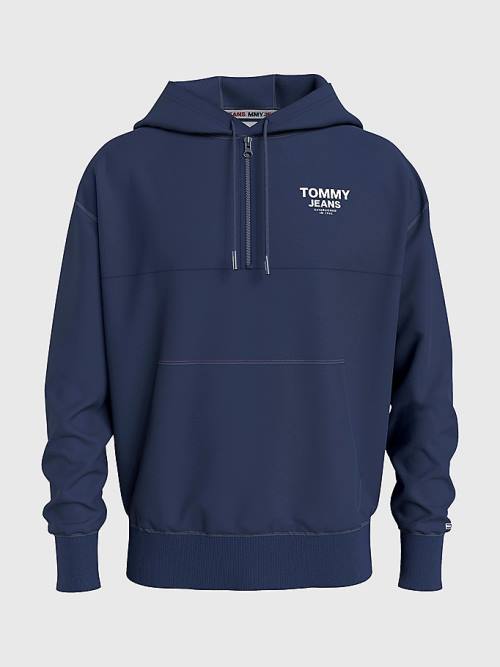 Tommy Hilfiger Organic Pamut Logo Tape Kapucnis Pulóver Férfi Kék | TH348QFL