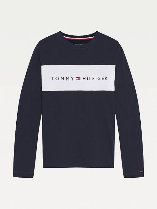 Tommy Hilfiger Organic Pamut Long Sleeve Pizsama Férfi Kék | TH091RLK