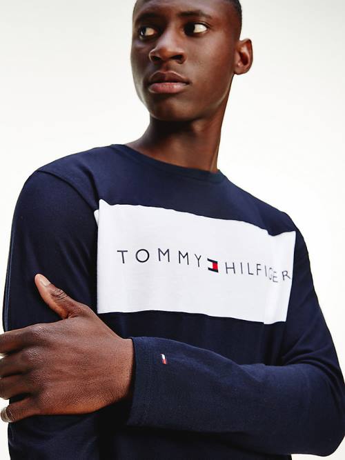 Tommy Hilfiger Organic Pamut Long Sleeve Pizsama Férfi Kék | TH091RLK