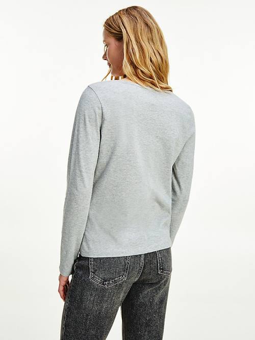 Tommy Hilfiger Organic Pamut Long Sleeve V-Neck Póló Női Szürke | TH350MLX