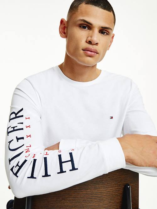 Tommy Hilfiger Organic Pamut Long Sleeve Póló Férfi Fehér | TH376REO