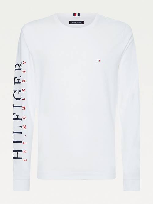 Tommy Hilfiger Organic Pamut Long Sleeve Póló Férfi Fehér | TH376REO