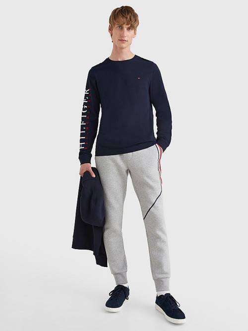 Tommy Hilfiger Organic Pamut Long Sleeve Póló Férfi Kék | TH610VRM