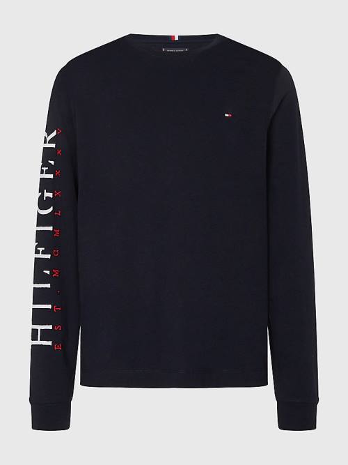 Tommy Hilfiger Organic Pamut Long Sleeve Póló Férfi Kék | TH610VRM