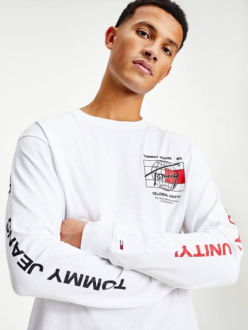 Tommy Hilfiger Organic Pamut Long Sleeve Póló Férfi Fehér | TH719BQP